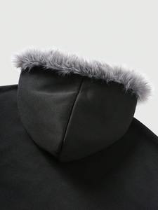 Sweat à capuche en fourrure pour homme avec strass, coupe oversize, style streetwear, décontracté, pour la gym, en coton épais, confort moderne et premium - Product Image 3