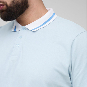 Polo en coton bleu clair pour homme, manches courtes, coupe classique, bordure contrastée, couleur unie, tricot piqué - Product Image 3