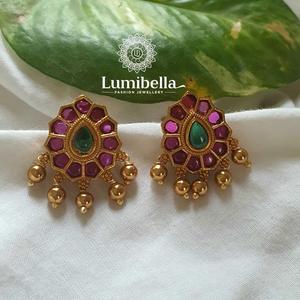 Kemp Stud Earrings with Golden Imitation Pearls-Classic 24K Gold Plated - Product Image 1