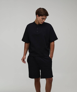 Men's Black Cotton Crew Neck <b>T</b>-<b>Shirt</b> Set Casual Summer Solid Color Breathable Oversized Drop Shoulder <b>shirt</b> Set Streetwear - Product Image 5
