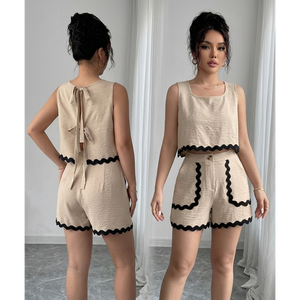 Women’s Textured Sleeveless <b>Tie</b>-<b>Back</b> Crop Top & High-Waist Shorts Co-Ord Set - Product Image 5