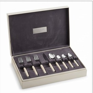 Ensemble de couverts minimalistes en acier inoxydable avec poignées crème, compatibles lave-vaisselle, vaisselle de mariage - Product Image 6