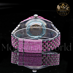 Reloj de lujo rosa para mujer, esfera redonda analógica con números romanos, movimiento mecánico, fecha - Product Image 3