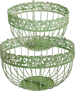 Green Metal <b>Hanging</b> Flower Pot <b>Basket</b> with Decorative Floral Rim Chain Support and Hook for Balcony Patio Garden Outdoor <b>Indoor</b> - Product Image 3
