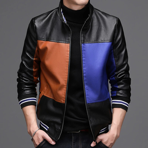 2025 Autumn Winter Short Thick Windproof Woolen <b>Mens</b> Varsity <b>Leather</b> <b>Jacket</b> with Studded Spikes and Rhinestones - Product Image 2