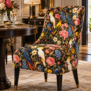 Tissu d'ameublement tissé léger et respirant PRANIKA INTERNATIONAL à imprimé floral sombre et oiseaux tropicaux pour canapé et chaise - Product Image 3