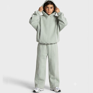 Boys Loose Fit Solid Color Hooded Tracksuit Full Length Cotton Casual Wear Autumn With Side Pockets Elastic Waist Kids Clothes - Product Image 1