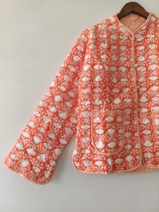 Veste matelassée en coton imprimé floral réversible, faite à la main, style bohème, pour femme, été/hiver - Product Image 2