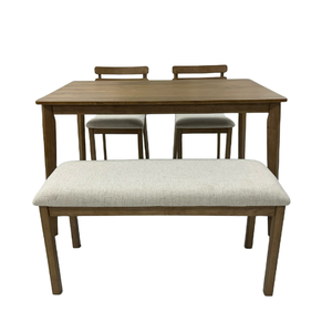 Table et chaises de restaurant Rustic Elegance avec banc, ensemble 6 pièces, table carrée moderne en bois massif - Product Image 1
