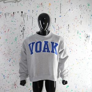 VOAK ASH GREY <b>Mock</b> <b>Neck</b> Sweatshirt 100% BLUE Applique Embroidery wide <b>neck</b> Sweatshirt Finer Threads - Product Image 5