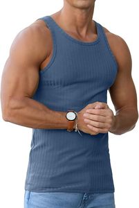 Débardeur de sport côtelé en coton épais respirant pour homme, personnalisable avec logo, séchage rapide, idéal pour la gym, le fitness et les entraînements décontractés - Product Image 4