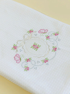 Wholesale Custom White Waffle Cotton Kitchen Hand Towel Embroidered Butterfly & Flowers Machine Washable Quick Dry Eco-Friendly - Product Image 3