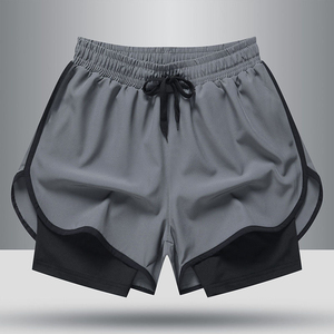 Men's Quick Dry Nylon Casual Sport Shorts with Mid Waist Drawstring and Gray <b>Black</b> Two-Tone Design - Product Image 5