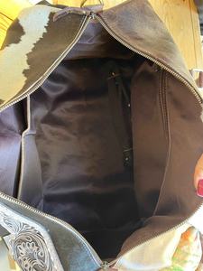 Cuero de vaca tallado en cuero flecos Duffle cuero bolsa de lona Bolsa De noche hombro bolsa de viaje fin de semana para hombres - Product Image 3