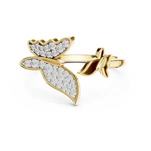 Anillo de Diamantes Cultivados en Laboratorio con Diseño de Mariposa Doble, Oro Amarillo Sólido de 18 Quilates, Chapado en Rodio, Corte Moderno, para Compromiso, Fiesta, Regalo, Boda, Uso Diario - Product Image 1