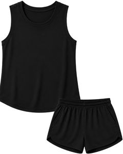 Custom Women Black Sleeveless Tank Top And Shorts <b>Set</b> Cotton Spandex Casual Summer Lounge Wear Two Piece Outfit Fitness Yoga OEM - Product Image 1