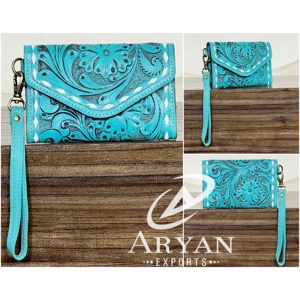 2026 Newly Personalized Genuine Cow Leather Tooled Floral <b>Wristlet</b> Mini Wallet Western Clutch Card Holder RFID Travel Wallets - Product Image 1