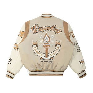 Veste universitaire Smoke Rose pour homme, style preppy, avec patchs lettres brodés, en coton et polyester, coupe droite, col montant, pour l'automne - Product Image 2
