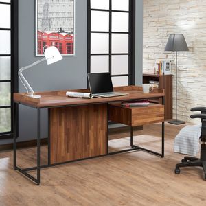 Scrivania per Computer Sara in Noce e Finitura Nera Sabbiata, Elegante Scrivania con Finitura Raffinata - Product Image 1