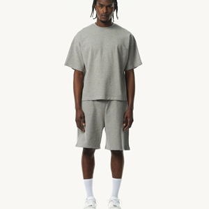 Ensemble décontracté homme grande taille 2026 – T-shirt à manches courtes et short tricoté coupe ample pour l'été – Ensemble respirant en tissu gaufré uni ou imprimé pour homme - Product Image 6