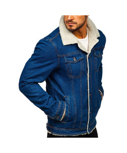<b>Men's</b> 100% Cotton Sherpa <b>Jacket</b> <b>Shearling</b> Collar Thick Warm Winter Outerwear Casual Trucker Coat Wholesale Manufacturer Supplier - Product Image 4