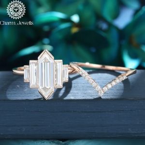 Charm Jewells Geometric Silver Moissanite Classic Engagement <b>Ring</b> Rose Gold Prong Setting IGI Certified Women's Luxury - Product Image 4