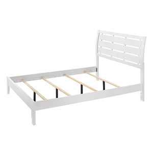 <b>Queen</b> <b>Size</b> White Finish Panel <b>Bed</b> with Geometric Design Softly Curved Headboard Soft Wooden Bedroom Furniture - Product Image 2