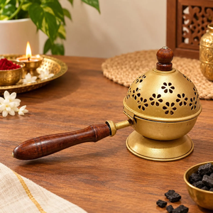 Brûleur d'encens en laiton fait main de qualité supérieure avec poignée en bois, porte-bakhoor indien, diffuseur d'aromathérapie, porte-encens - Product Image 6