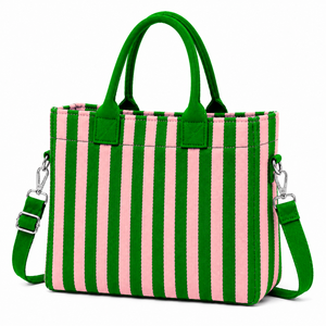 Bolsa de lona personalizada de la hermandad Alpha Kapa Alpha, verde y rosa, con logo bordado, a rayas, para uso diario, de gran capacidad. - Product Image 3