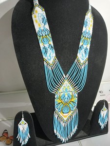 Trending style Handmade Blue Seed Bead <b>Necklace</b> Earrings Set | Tribal <b>Statement</b> Jewelry for christmas , wedding , party - Product Image 3