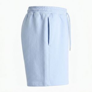 Shorts de sport décontractés pour hommes en bleu clair avec logo brodé personnalisé |   Shorts de sport à taille élastique sur fond blanc uni - Product Image 3