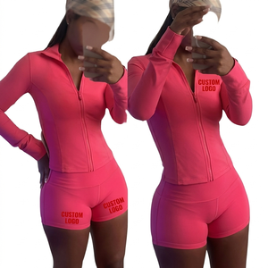 Ensemble de yoga respirant en coton et élasthanne pour femme, veste zippée et short de sport, tenue d'entraînement 2026 - Product Image 1