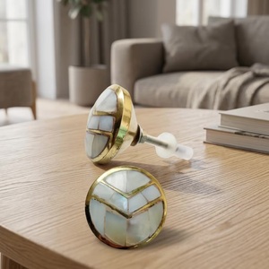 Poignée de meuble industrielle en laiton et nacre ronde, durable, pour tiroirs, maison et bureau - Product Image 4