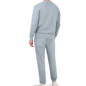 Conjunto de Sudadera de Cuello Redondo Azul Claro para Hombre, Corte Regular, Algodón French Terry, Estilo Casual, para Otoño - Product Image 3