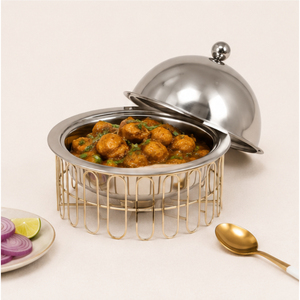 Mini Calentador de Comida de Lujo Dorado con Base de Alambre Negro, Calentador Redondo de Acero Inoxidable para Buffet, Bodas y Restaurantes Elegantes - Product Image 4