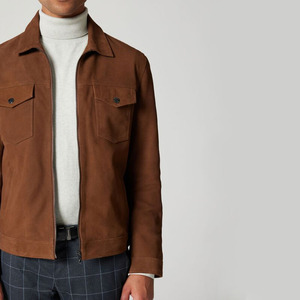 Classic Style Casual <b>Suede</b> <b>Leather</b> <b>Jacket</b> Stand Front Eco-Friendly Durable Comfortable Construction Suitable for Daily Use - Product Image 2