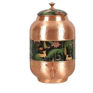 Artisan Blue Floral Printed Copper <b>Water</b> Dispenser <b>5L</b> Large Capacity Ayurvedic Pure Metal Storage Tank for Natural Wellness - Product Image 3