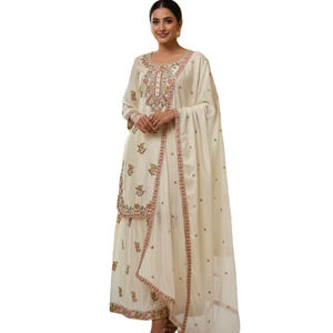 Conjunto de Top y Pantalones Plazzo con Dupatta en Tela de Seda Chinon Pura, Estilos Elegantes y Sofisticados, Hermosa Combinación de Colores, a Precio de Mayoreo - Product Image 1