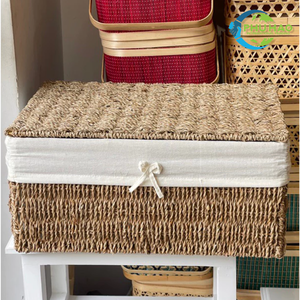 Wicker SEAGRASS STORAGE <b>BASKET</b> with Lid Cotton Liner Gift <b>Basket</b>, <b>Hamper</b> and Packaging Solution - Product Image 4