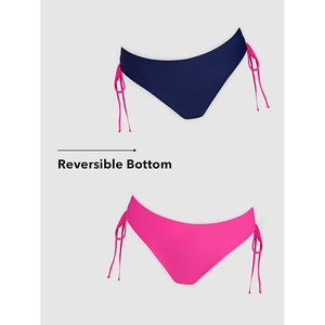 Conjunto de Bikini de Dos Piezas para Mujer con Múltiples Tirantes, Azul Marino con Detalles en Rosa, Top Fruncido, Traje de Baño - Product Image 5