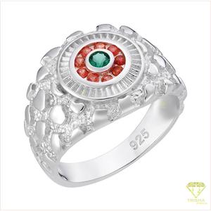 Anillo de Plata 925 para Hombre con Moissanita, Gema Roja Redonda en el Centro, Joyería de Lujo Brillante para Minoristas - Product Image 2