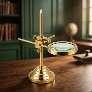 Premium Brass Adjustable Magnifying Glass Stand with Heavy Base Crystal Clear <b>Reading</b> <b>Magnifier</b> for Books Maps Coins Stamps - Product Image 3