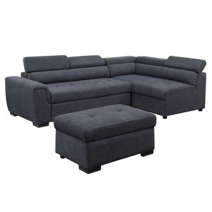 Canapé-lit sectionnel Haris 97 en tissu gris foncé avec appui-tête réglable et ottoman de rangement - Catégorie de produit : Canapés-lits - Product Image 3
