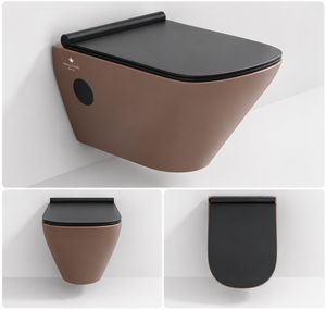 Ensemble de toilettes en céramique monobloc suspendues au mur, style européen moderne, sans rebord, avec chasse d'eau cyclonique à fermeture lente, écologique et facile à nettoyer - Product Image 3