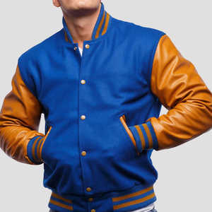Custom Logo Men's Casual Winter Varsity Jacket <b>Wool</b> Blend Letterman Coat with Leather Sleeves - Product Image 1