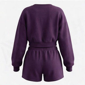 Women's 2 Piece Knitted Solid V Neck Crop Top and Above Knee Shorts <b>Set</b> Casual Loose Fit All Seasons Wear - Product Image 2