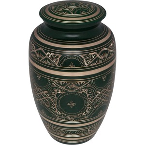<b>Art</b> <b>Deco</b> Brass Urn Round Handmade Metal Sympathy Gift with Floral Engraving Design for Home Décor - Product Image 5