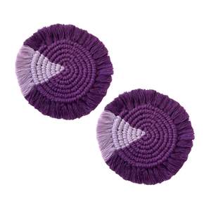 แผ่นรองแก้วมาคราเม่พร้อมแผ่นรองแบบโบโฮทำจากผ้าฝ้ายดูดซับ เป็นมิตรกับสิ่งแวดล้อม ทอมือ ป้องกันโต๊ะเสียหาย สำหรับแก้ว เทียน และต้นไม้ - Product Image 1