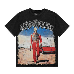 Nouveau T-shirt unisexe en coton à manches courtes imprimé Godspeed Skull style américain, pour l'été, style urbain sombre, 260 grammes - Product Image 4