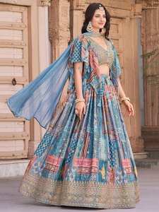 Conjunto de Lehenga Choli con Estampado Floral Azul, Traje Étnico para Boda, Vestido de Fiesta para Mujer - Product Image 6